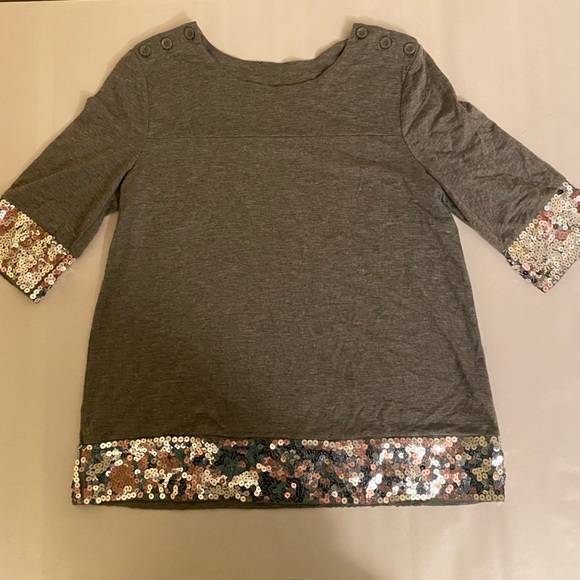 Gray Cropped Sleeve Light Pink And Silver Sequin Borders Size Small - Picture 2 of 5